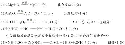 完成下列变化的化学方程式,并按要求填空. (1)镁条在