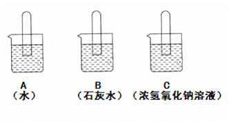 如下图所示,将三支充满二氧化碳的试管分别倒立在盛有水,澄清石灰水